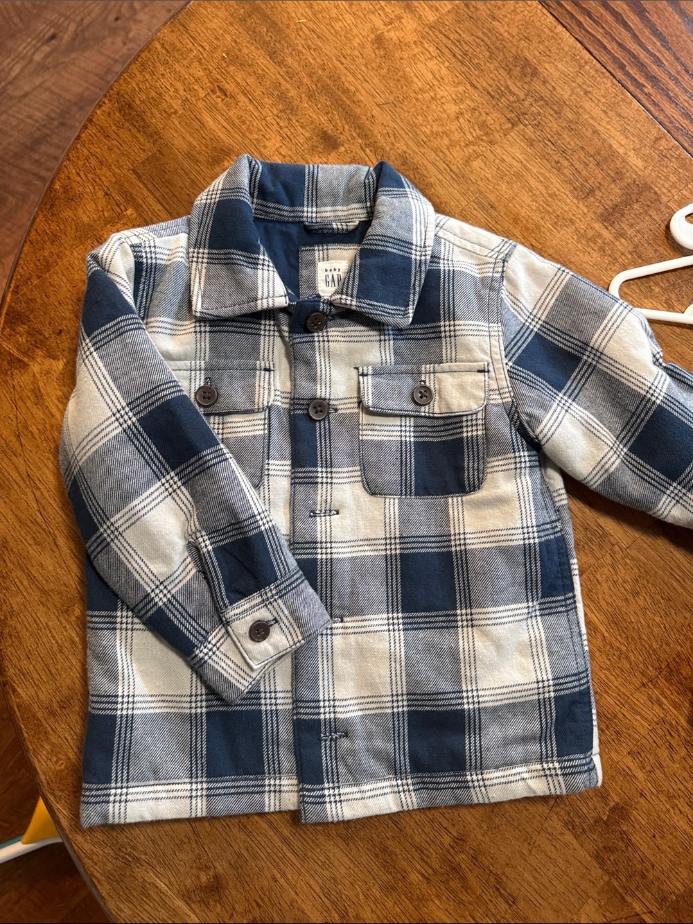 GAP Blue and Cream Plaid Button-Up Shirt Jacket